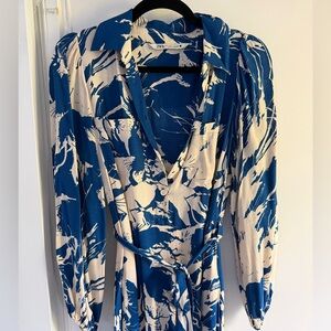 Zara Blue & Cream Patterned Dress - size S